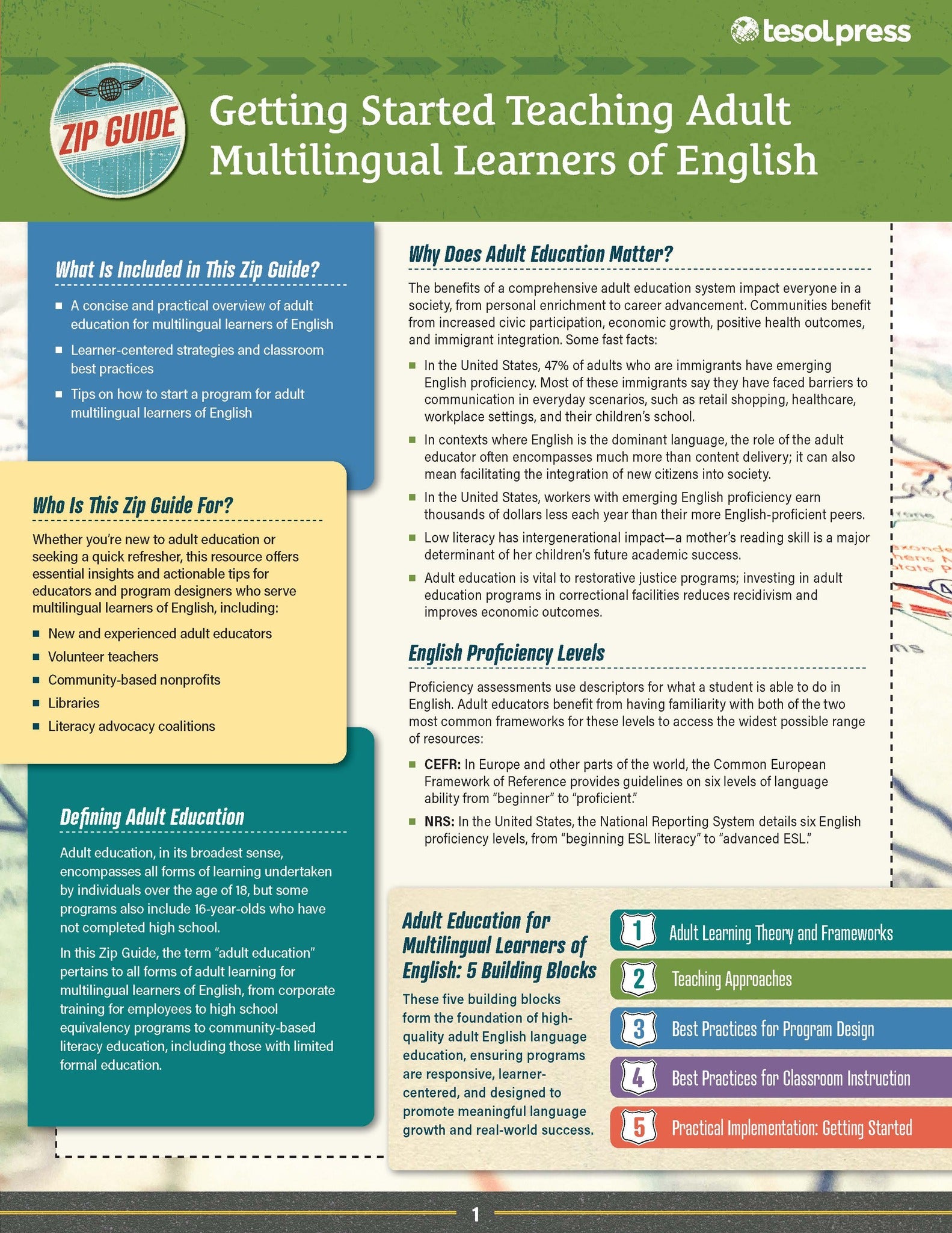 TESOL Zip Guide: Getting Started With Teaching Adult Multilingual Learners of English (Pack of 10)
